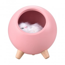 Круглый ночник Котик в домике с зарядкой от USB, Розовый (624)