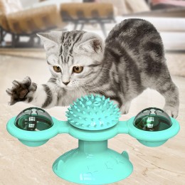 Интеллектуальная  игрушка головоломка для кота кошачий спиннер со светящимся шариком внутри Голубой(205)