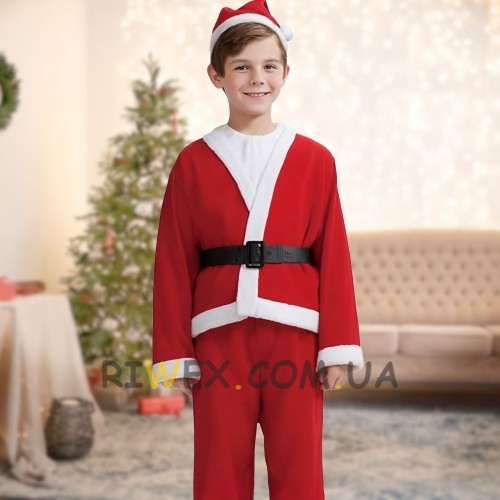 Детский новогодний карнавальный костюм деда мороза, санты (7-9 лет) красного цвета