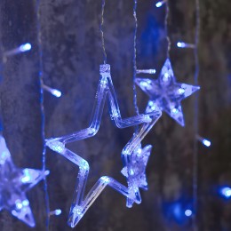 Светодиодная гирлянда штора синий цвет "Звездопад" 3 метра 138 LED 12 фигур звёзд (212)