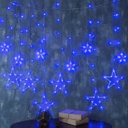 Светодиодная гирлянда штора синий цвет "Звездопад" 3 метра 138 LED 12 фигур звёзд (212)