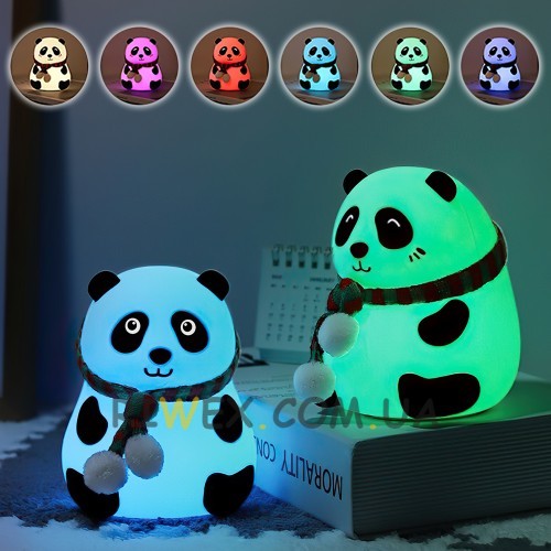 Детский беспроводной силиконовый ночник "Панда" с RGB подсветкой 7 цветов (237)